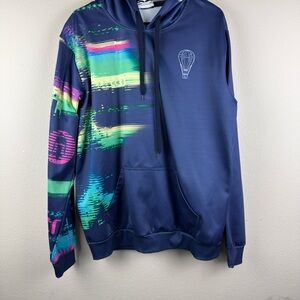 Paradiso Men Blue Multicolor Graphic Hoodie Sweatshirt Size Large Long Sleeve